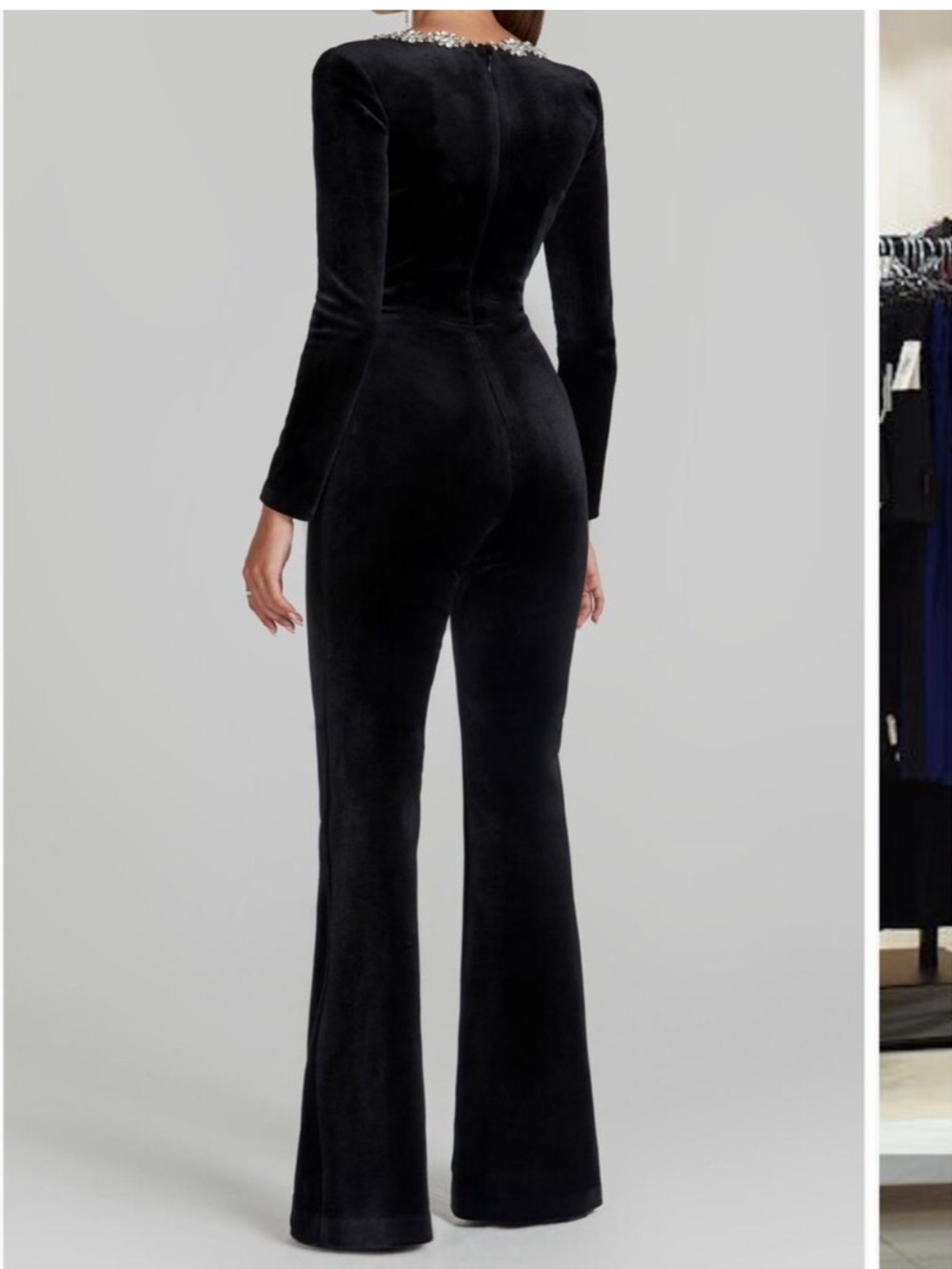 Nadine Merabi Kimberly Velvet Jumpsuit Long Sleeve Black - Picture 3 of 10